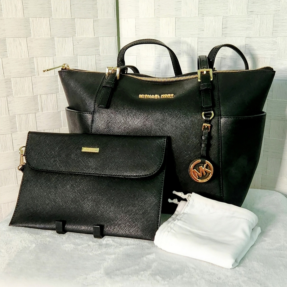 Michael Kors Black Shoulder Purse and Clutch with storage bag